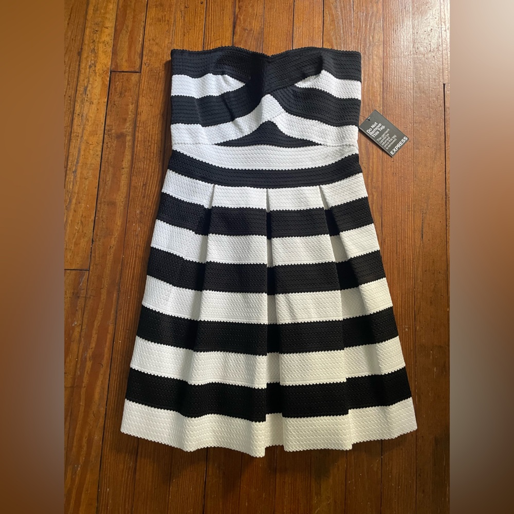 Express Black and White Striped A-Line Skirt NWT